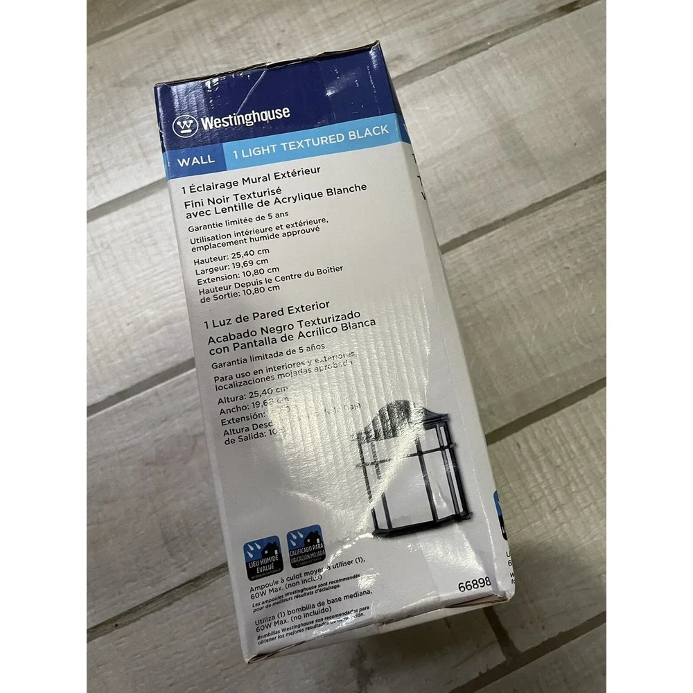 Westinghouse 66898 Textured Black on Cast Aluminum 1-Light‎ Outdoor Wall Lantern